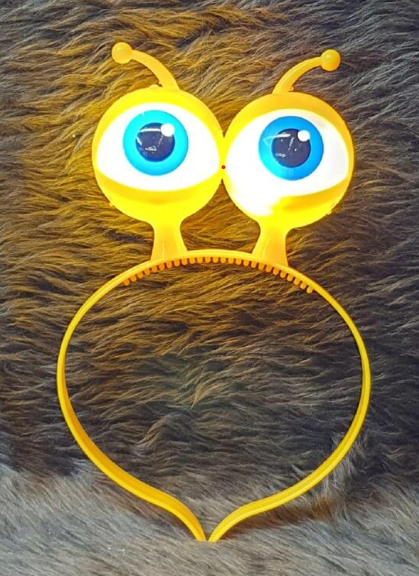 Led Işıklı &amp;amp;amp; Pilli 3 Farklı Modda Yanan Uzaylı Göz Parti Tacı Sarı Renk 18x12 cm