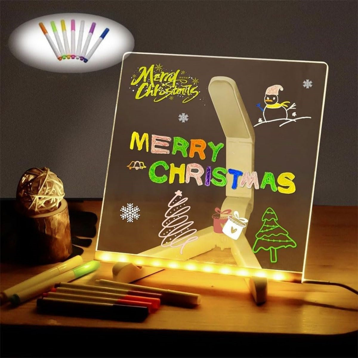 Led Işıklı Kendılığınden Renklı Fosforlu Kalemlı Kare Yazı Panosu 20x20 Cm