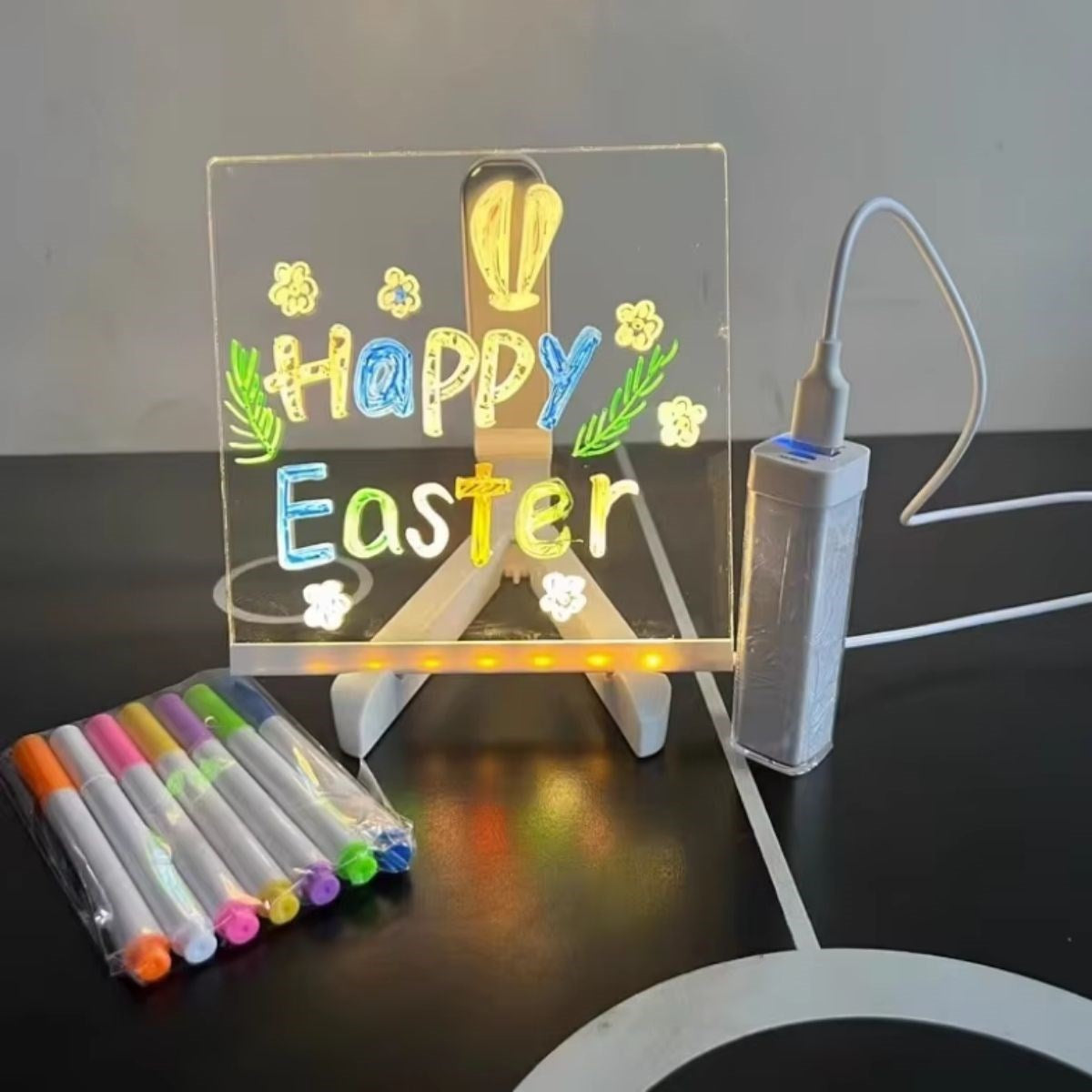 Led Işıklı Kendılığınden Renklı Fosforlu Kalemlı Kare Yazı Panosu 20x20 Cm