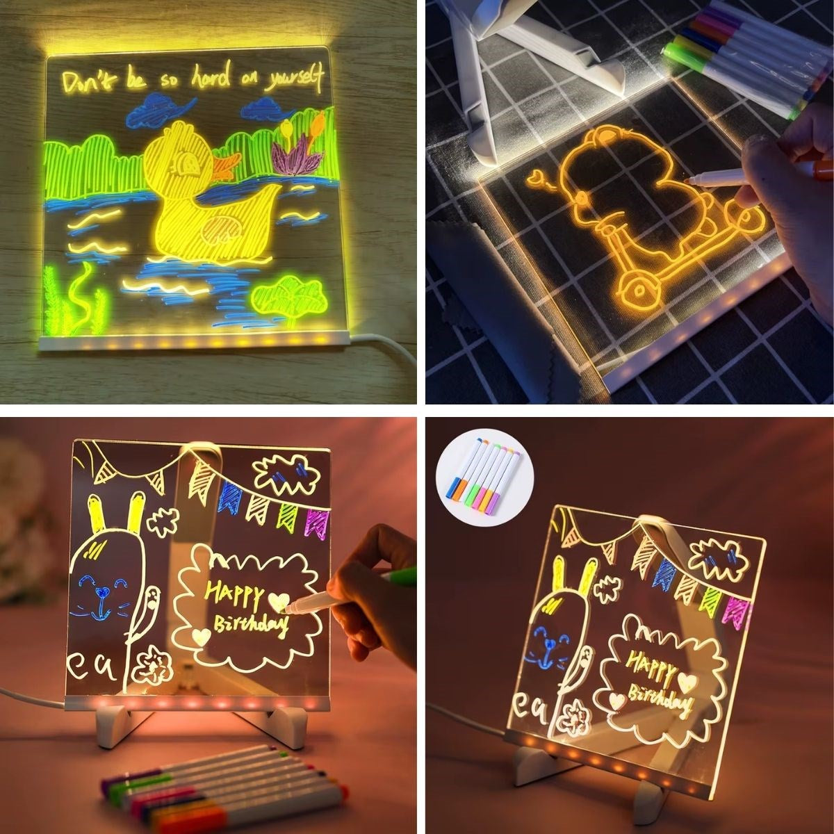 Led Işıklı Kendılığınden Renklı Fosforlu Kalemlı Kare Yazı Panosu 20x20 Cm