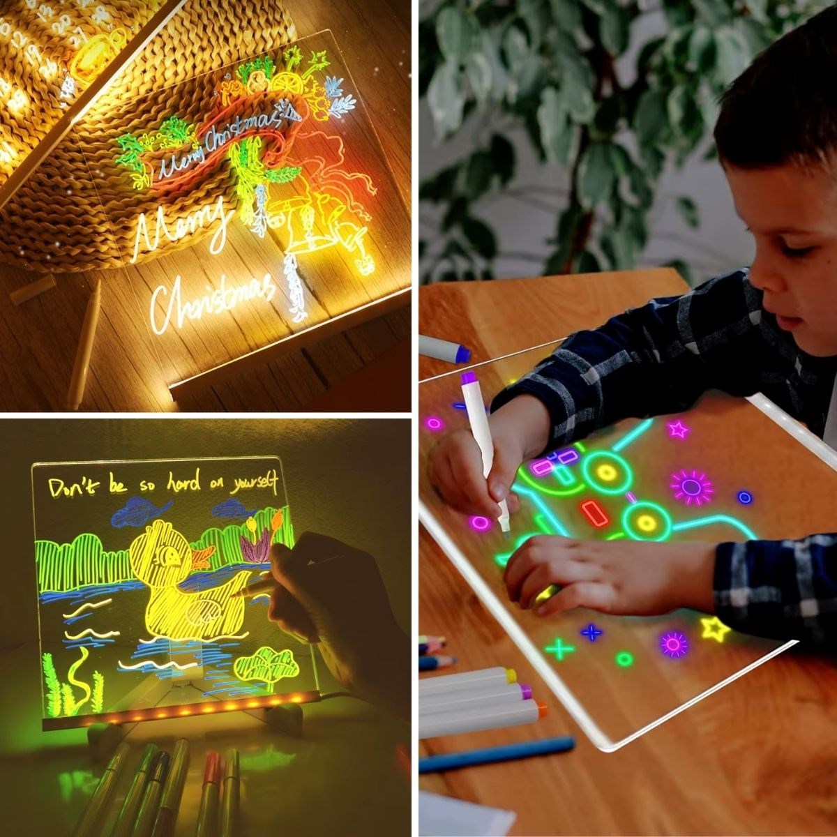 Led Işıklı Kendılığınden Renklı Fosforlu Kalemlı Kare Yazı Panosu 20x20 Cm