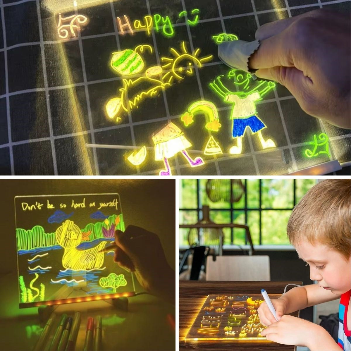 Led Işıklı Kendılığınden Renklı Fosforlu Kalemlı Kare Yazı Panosu 20x20 Cm