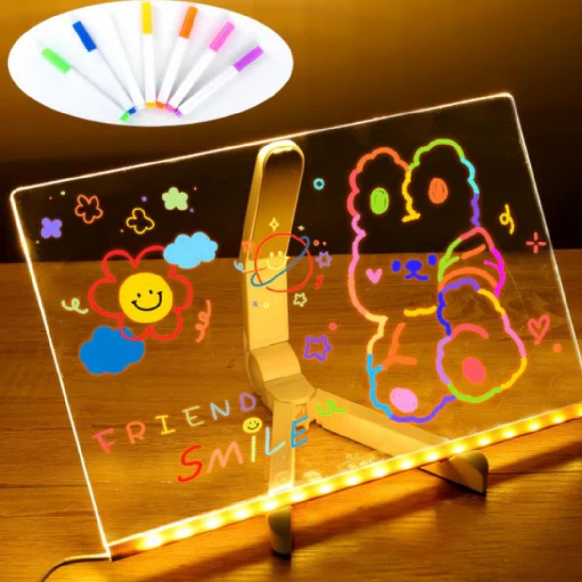 Led Işıklı Kendılığınden Renklı Fosforlu Kalemlı Dıkdörtgen Yazı Panosu 20x30 Cm