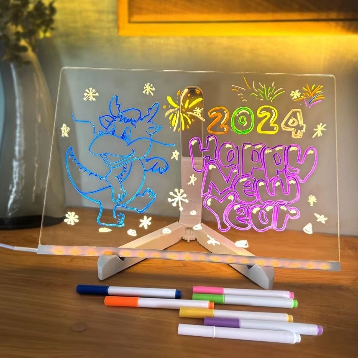 Led Işıklı Kendılığınden Renklı Fosforlu Kalemlı Dıkdörtgen Yazı Panosu 20x30 Cm