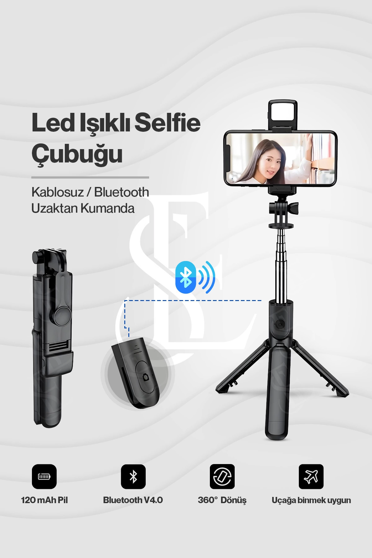 Led Işıklı Selfie Çubuğu Bluetooth Kumandalı Kablosuz Tripot Selfie Monopod Selfie Stick