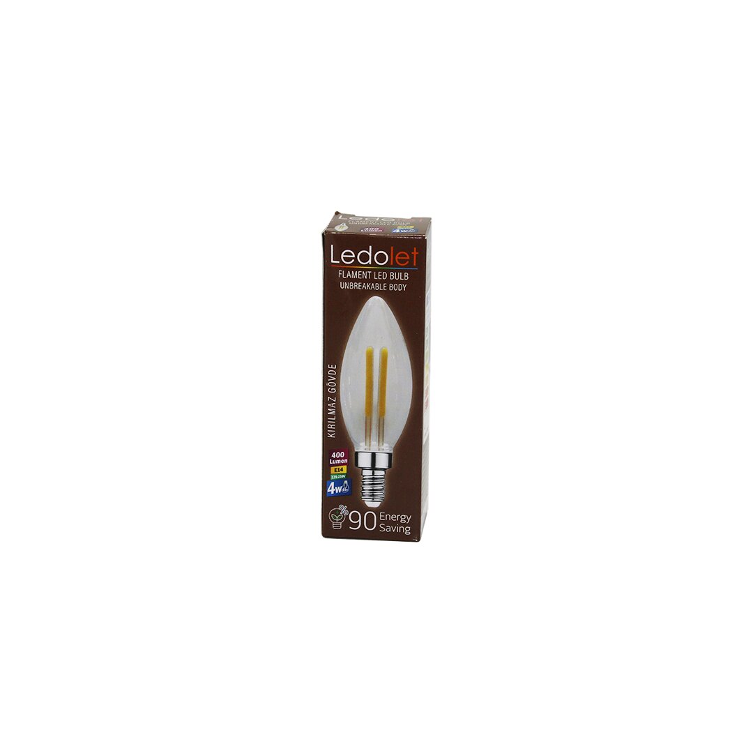 LEDOLET  4W=45W - E14   MUM  FLAMENT LED RUSTİK AMPUL  400LUMEN - 3000K   KIRILMAZ GÖVDE