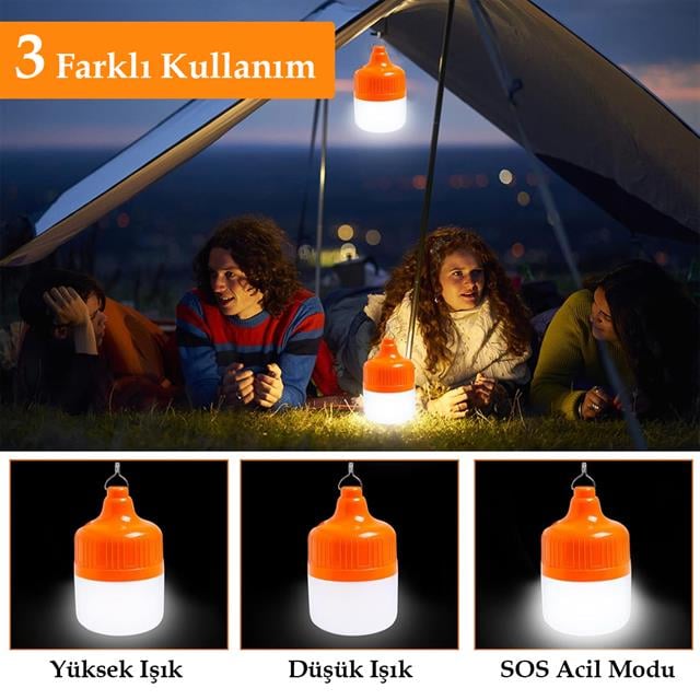 LN-OR20G 20 Watt TYPE-C Şarjlı Taşınabilir Asma Kancalı Kamp Çadır Lambası 6500K 1200mAh 3 Modlu AB