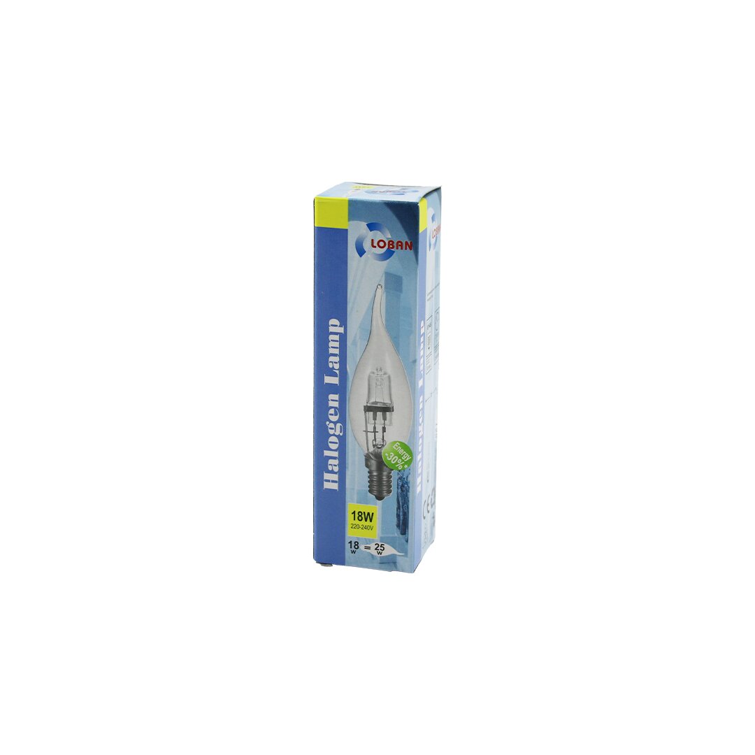 Loban Halogen Lamp  Halojen   18w=25w   E14   şeffaf - Kivrik   Sari Renk  Mum Ampul  205 Lumen