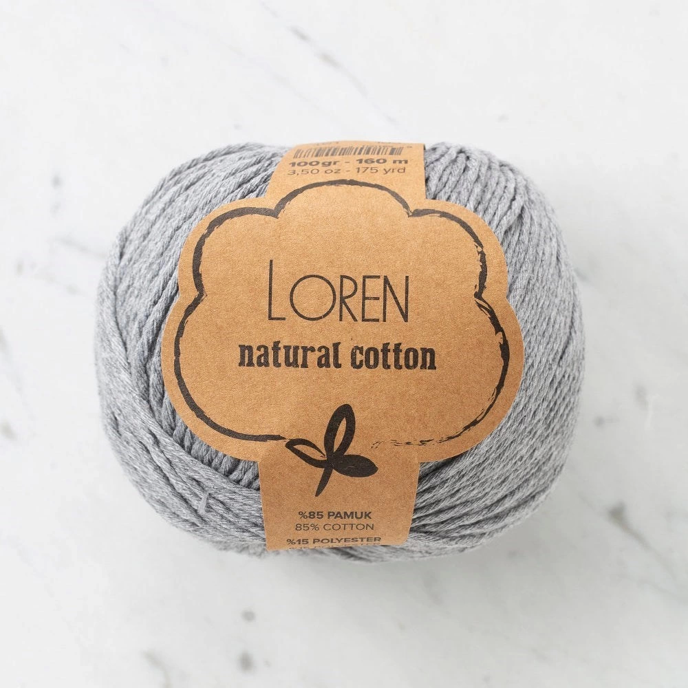 Loren Natural Cotton Gri El Örgü İpi - R079 - 33925