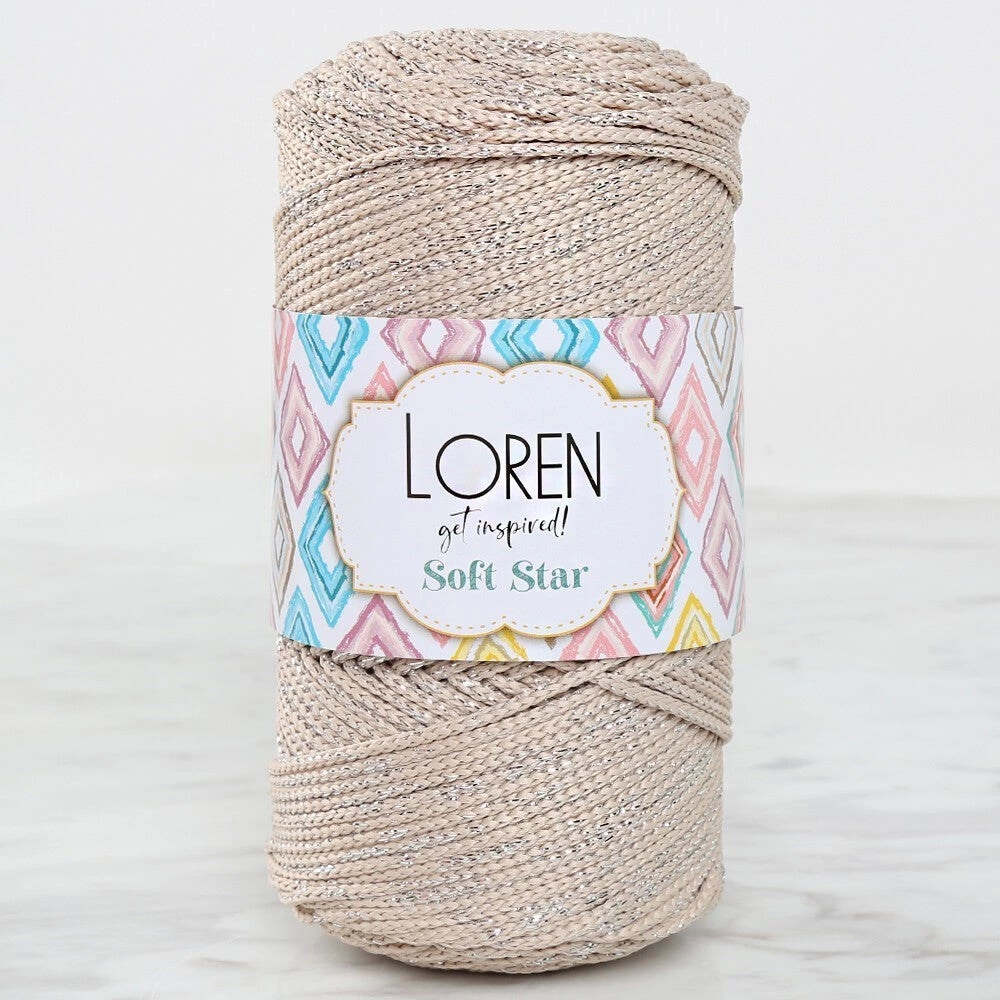 Loren Soft Star Makrome İpi Gümüş Simli Bej Rm101