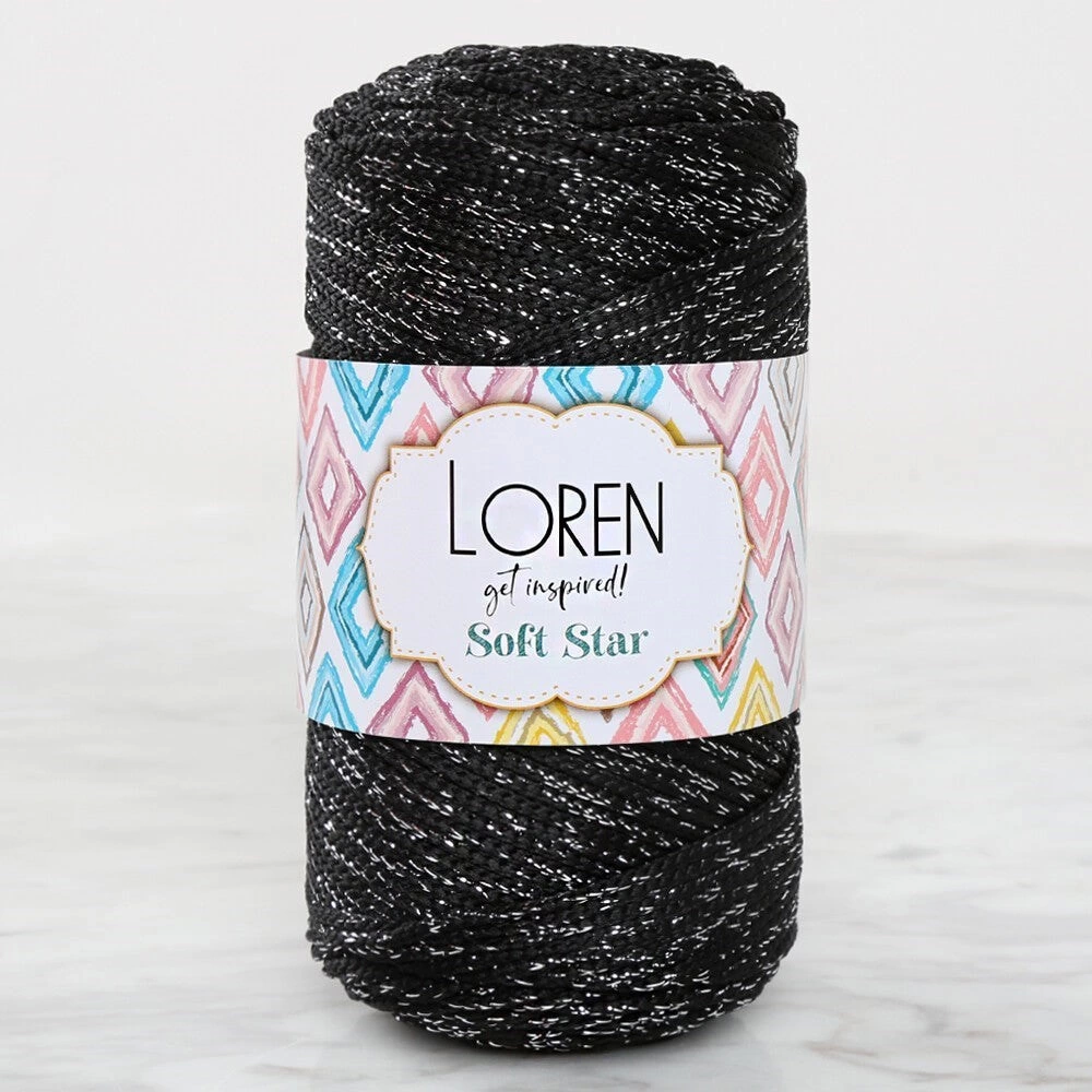 Loren Soft Star Makrome İpi Gümüş Simli Siyah Rm10