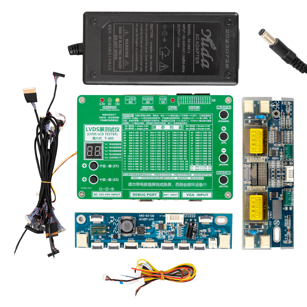 LVDS LCD TESTER T-60S LCD/LED TV PANEL TEST CİHAZI + 14 PARÇA KABLO +2 PARÇA INVERTER + ADAPTÖR (4620)