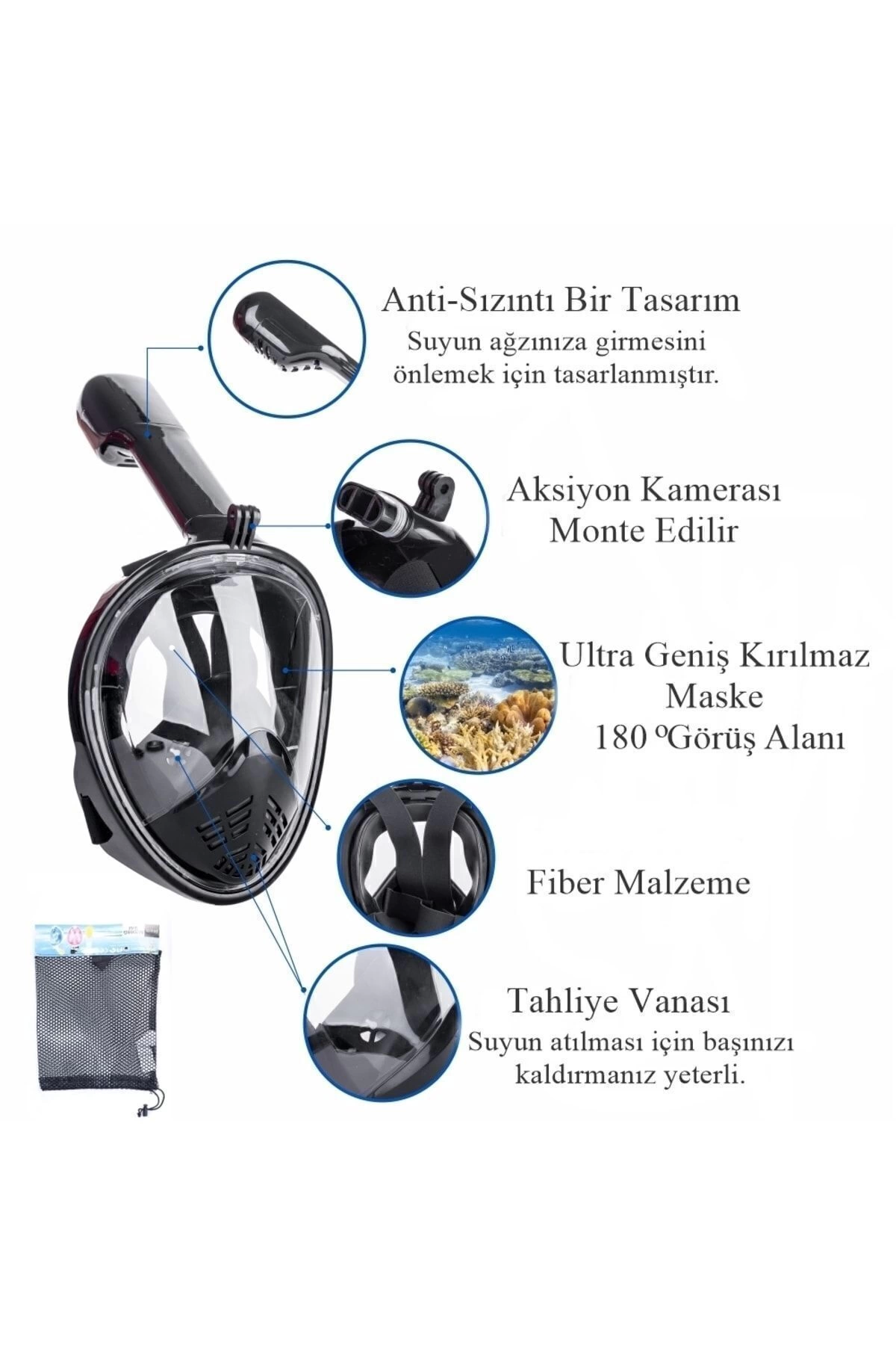 Маска для дайвинга Clear Vision Full Face с очками для плавания и трубкой