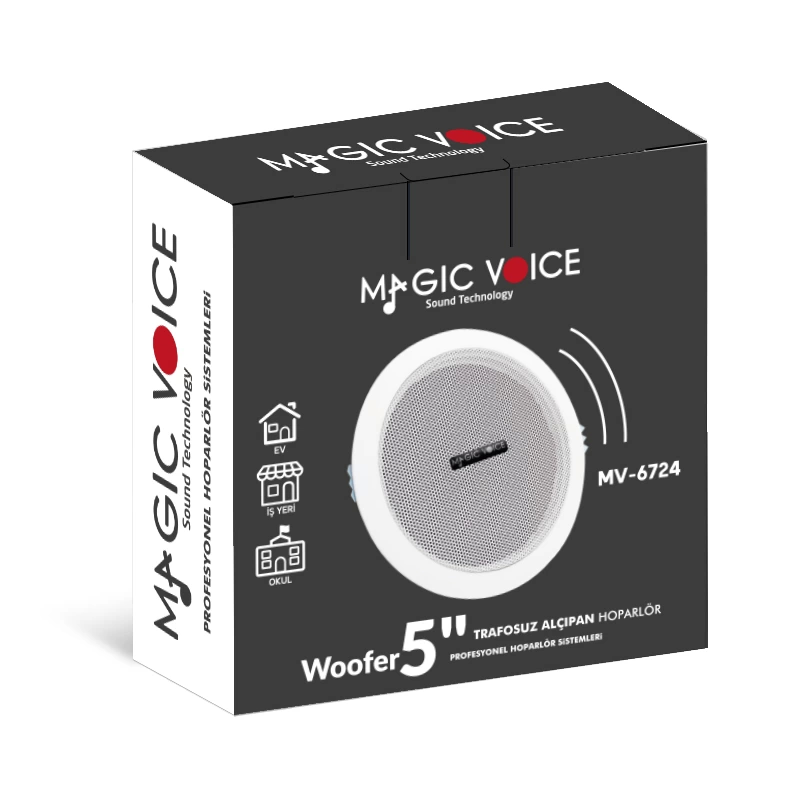 Magıcvoıce Mv-6724 13 Cm 6 Watt 8 Ohm 5 Beyaz Trafosuz Alçıpan Hoparlör