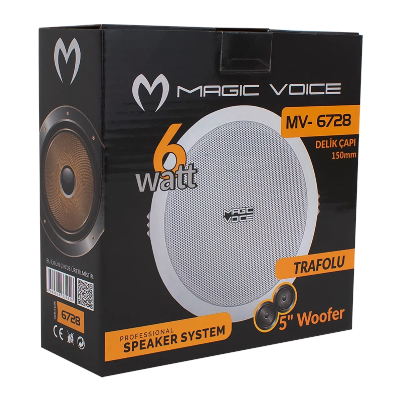 Magıcvoıce Mv-6728 13 Cm 6 Watt 8 Ohm 5 Beyaz Trafolu Alçıpan Hoparlör