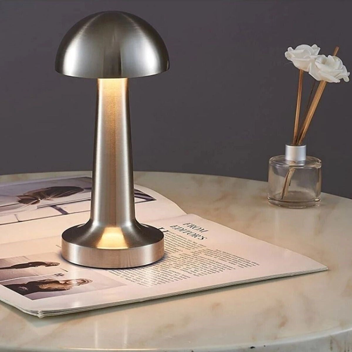 Mantar Model Silver Renk Şarjlı Dokunmatik 3 Renkli LED Masa Lambası