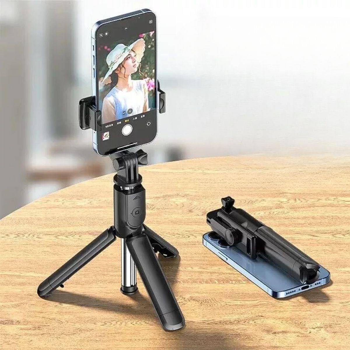 Masaüstü Tripod Olabilen Telefon Tutuculu Kablosuz Kumandalı Selfie Çubuğu (4620)