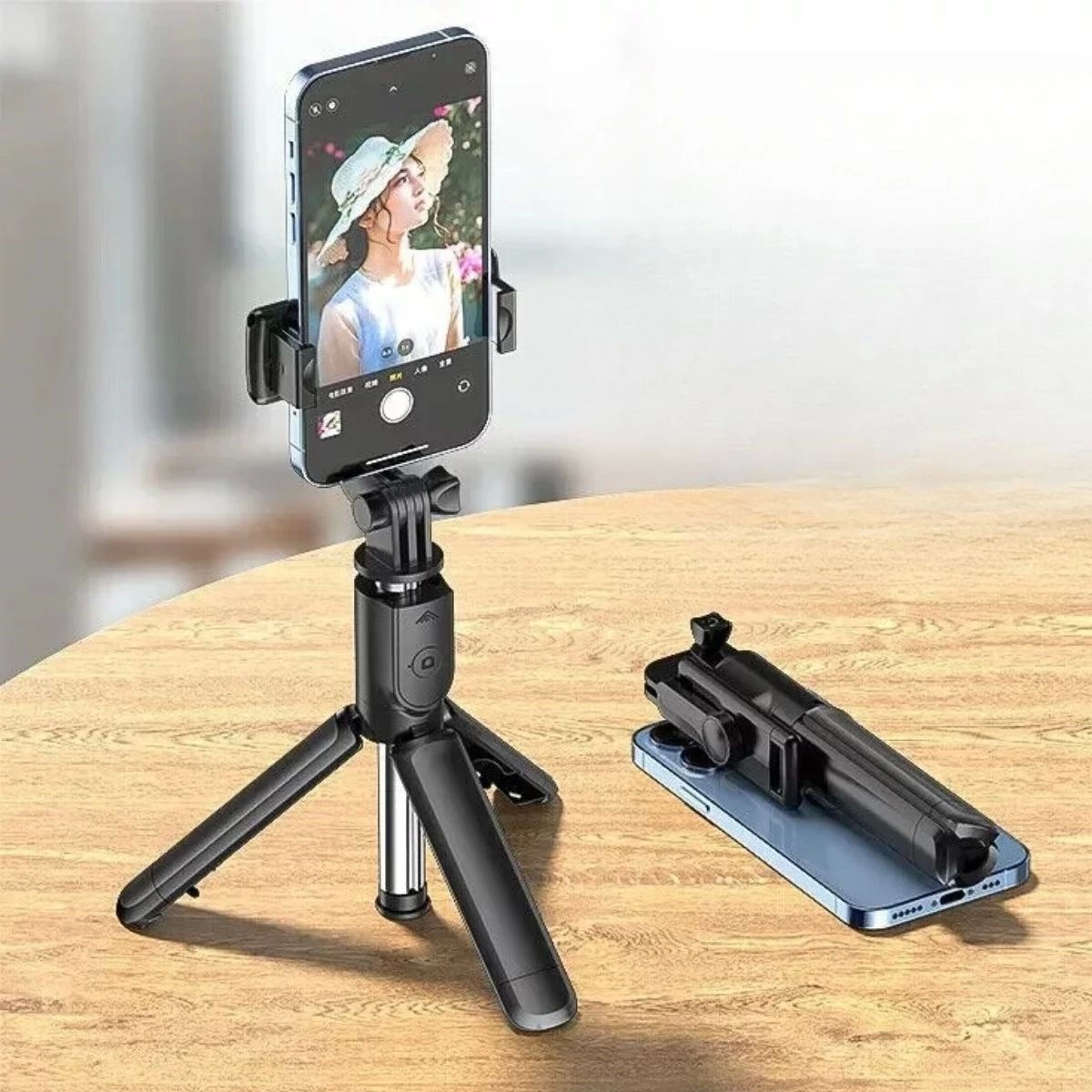 Masaüstü Tripod Telefon Sahibi ilə Simsiz İdarə olunan Selfie Çubuğu