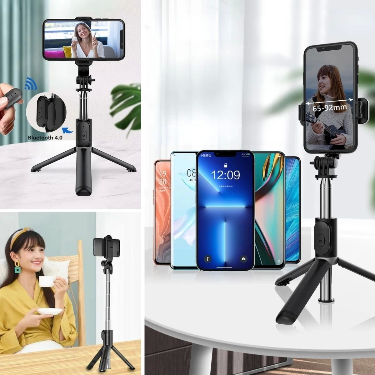 Masaüstü Tripod Olabilen Telefon Tutuculu Kablosuz Kumandalı Selfie Çubuğu