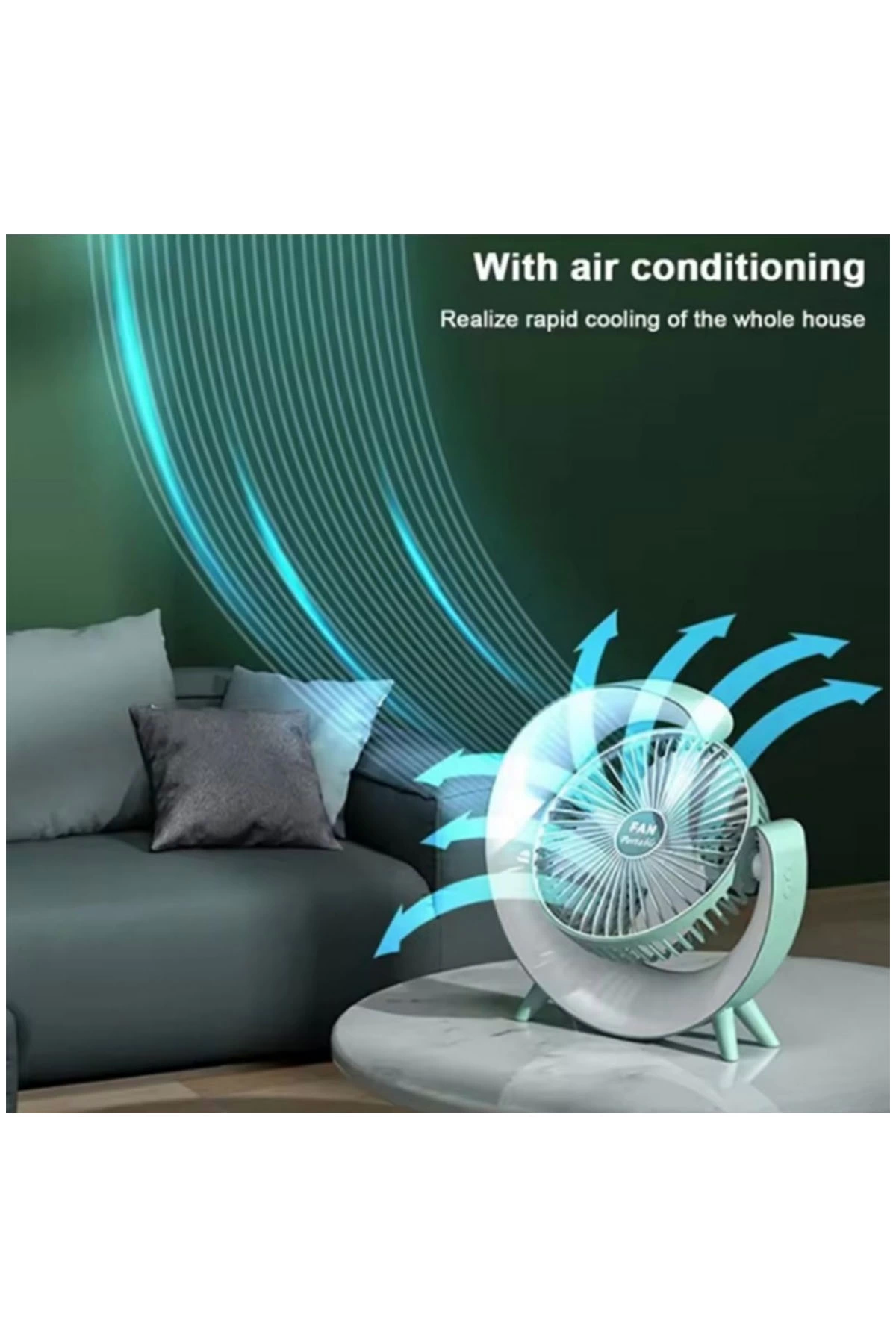 Masaüstü Vantilatör Usb Şarjlı Rgb Led Işıklı 3 Kademeli 180° Ayarlanabilir Soğutucu Fan Mavi