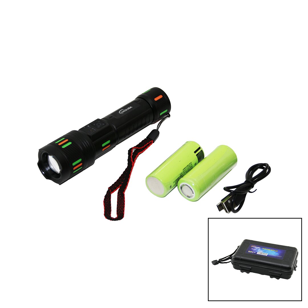 Metal Gövde Zoomlu El Feneri̇ Usb şarjli + Yedek Pi̇lli̇ - 3 İnce Pi̇lli̇ - Powerbank Pls.kutulu