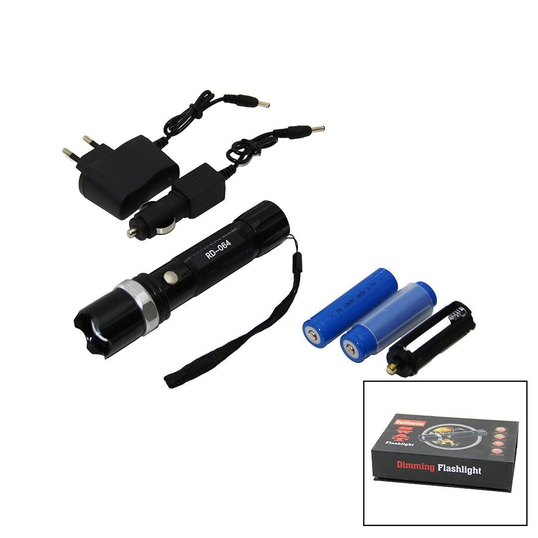 Metal Gövde Zoomlu El Feneri̇ Fi̇ş - Oto çakmaklik şarjli+yedek Pi̇lli̇ - 3 İnce Pi̇lli̇ 3w Led