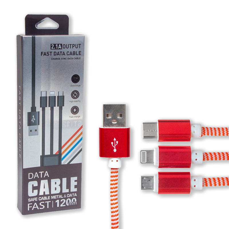 Micro Usb/type-c/lightning 2.1a Metal 1.2 Metre şarj Ve Data Kablosu