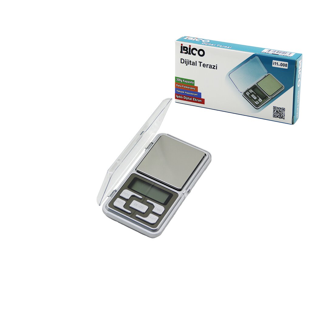 MİNİ=6X12CM HASSAS TARTI - TERAZİ 300GR/0.01GR ŞEFFAF PLS.KAPAKLI - PİLLİ= 2PCS İNCE