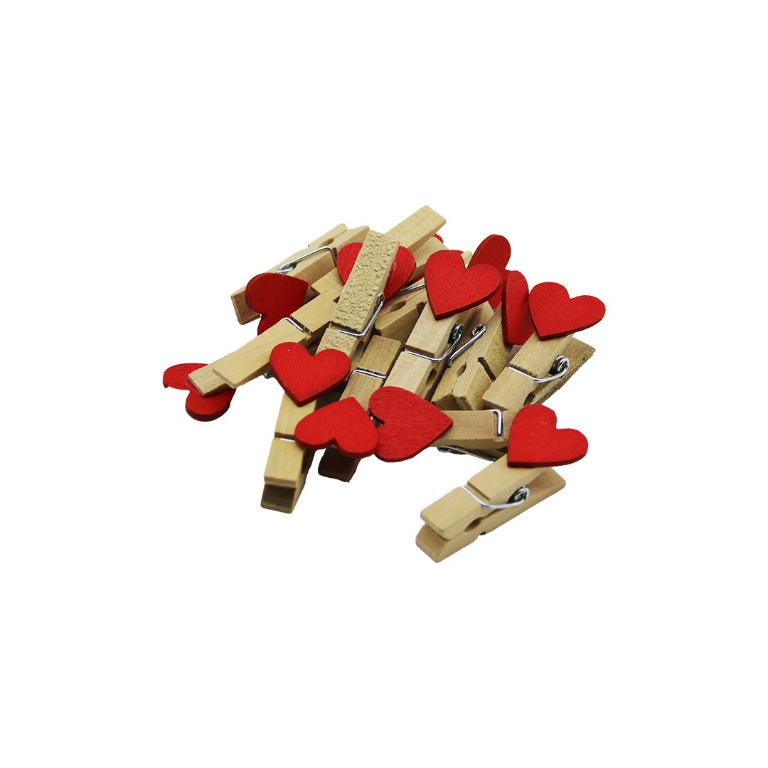 Mi̇ni̇   Kalpli̇ Ahşap  Fotoğraf - Süs - Sunum Mandali  12pcs