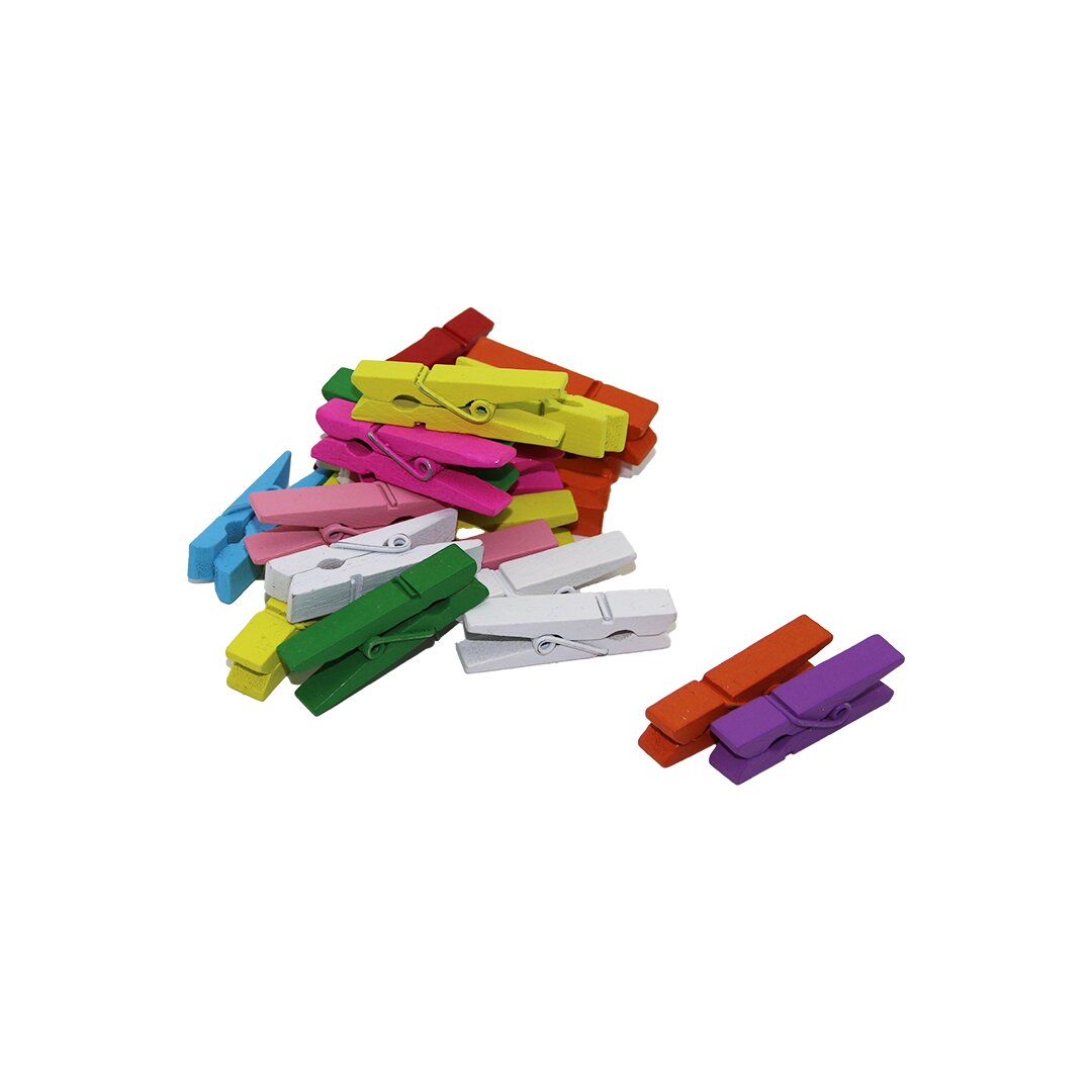 Mi̇ni̇  Renkli̇ Ahşap  Fotoğraf - Süs - Sunum Mandali  24pcs ± 2ad