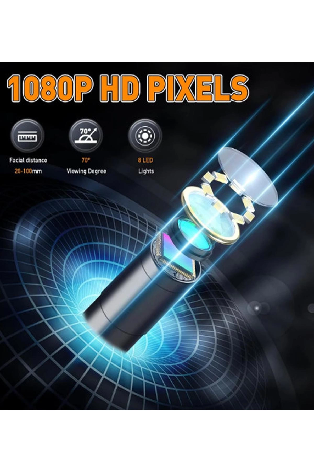 Monitörlü Çift Kameralı 10 Mt Sert Kablo Yılan Endoskop Kamera 8 Mm 4.3 Inc