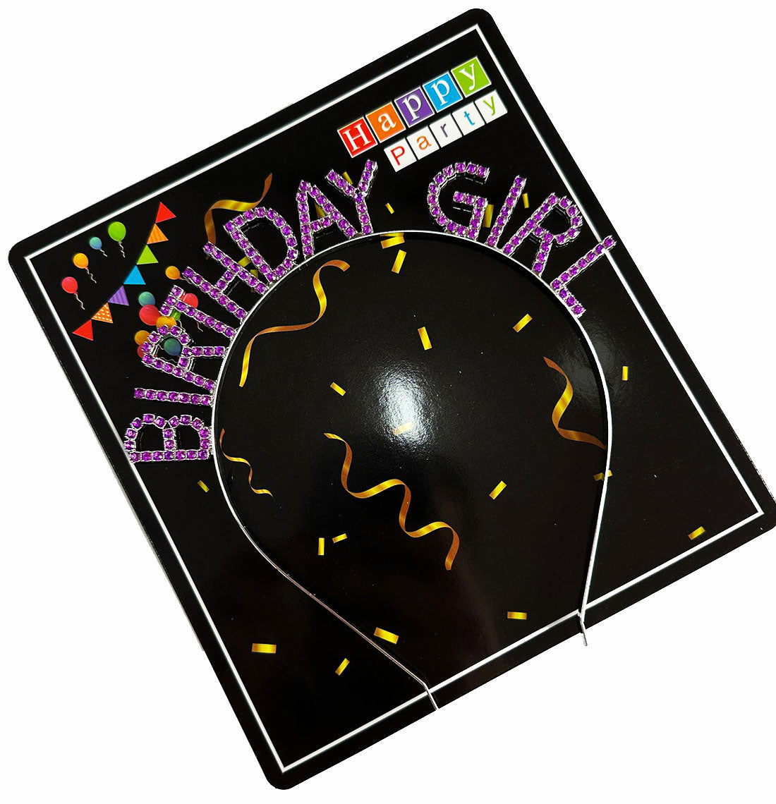 Mor Renk Kristal Taşlı Parlak Birthday Girl Yazılı Taç 16x17 cm (4620)