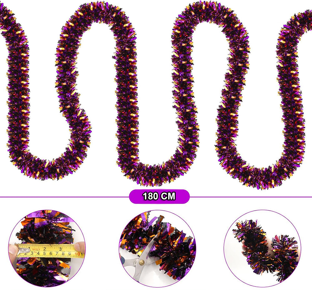 Mor Turuncu Renk 4 Cm Genışlık Garland çıft Renk Sım Süs 180 Cm