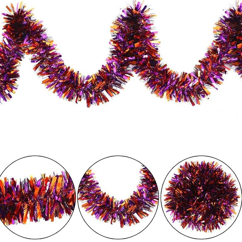 Mor Turuncu Renk 4 Cm Genışlık Garland çıft Renk Sım Süs 180 Cm