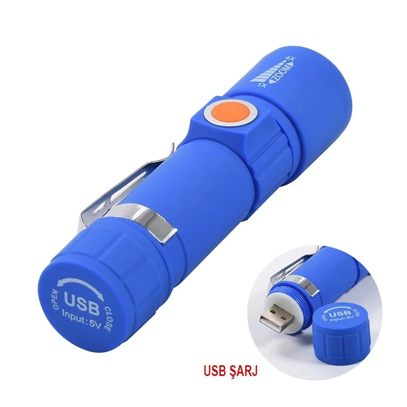 Mx-616s Usb Şarjlı 3 Modlu Plastik Kasa Mini El Feneri