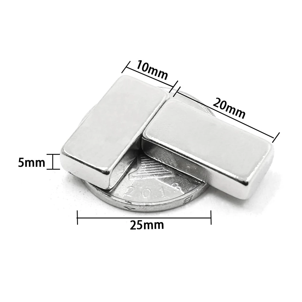2 Adet 20x10x5 Mm Neodyum Magnet N35 Güçlü Mıknatıs Köşeli Ve Dayanıklı Nikel Kaplama