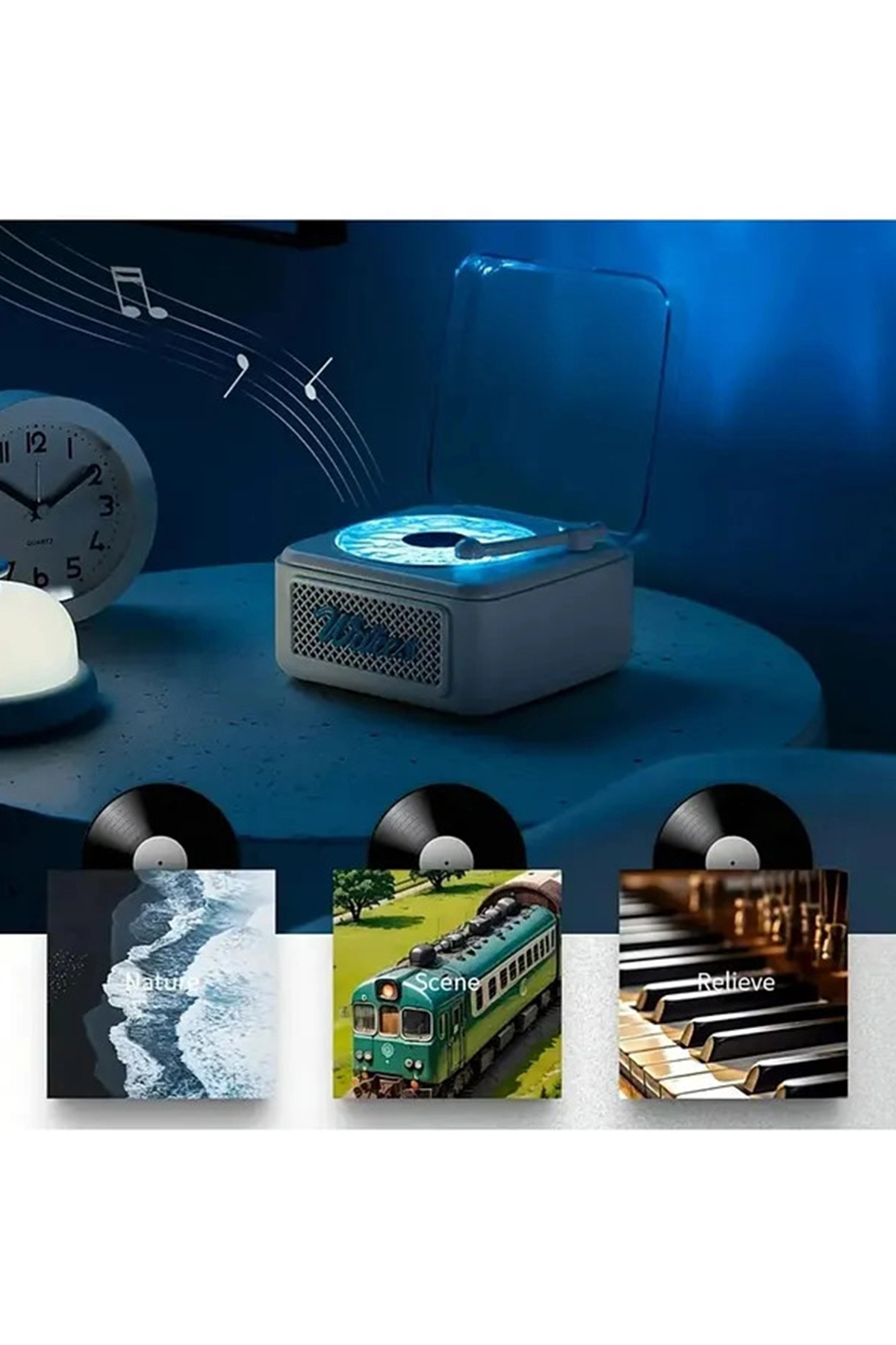 Nostalji Mini Plak Görünümlü Radyolu Bluetooth Hoparlör 3d Ses Dalgası Retro Müzik Plak Sarı