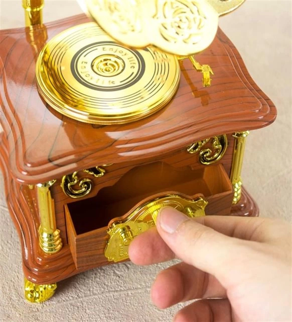 Nostaljik Tasarımlı Kurmalı Ve Çekmeceli Gramofon Müzik Kutusu (kahverengi)