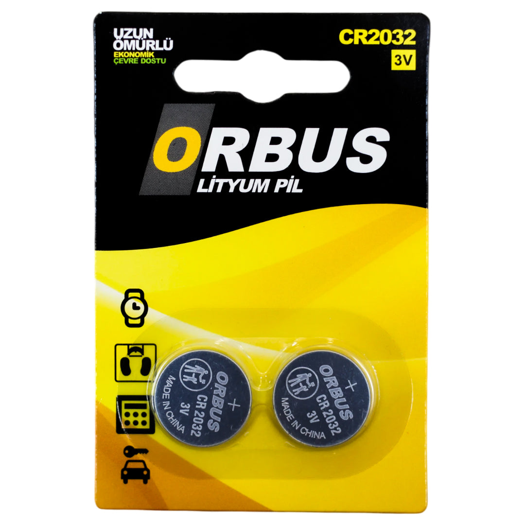 Orbus cr2032 3 volt litium sikkə hüceyrəsi (2 qiymət paketi) (4620)