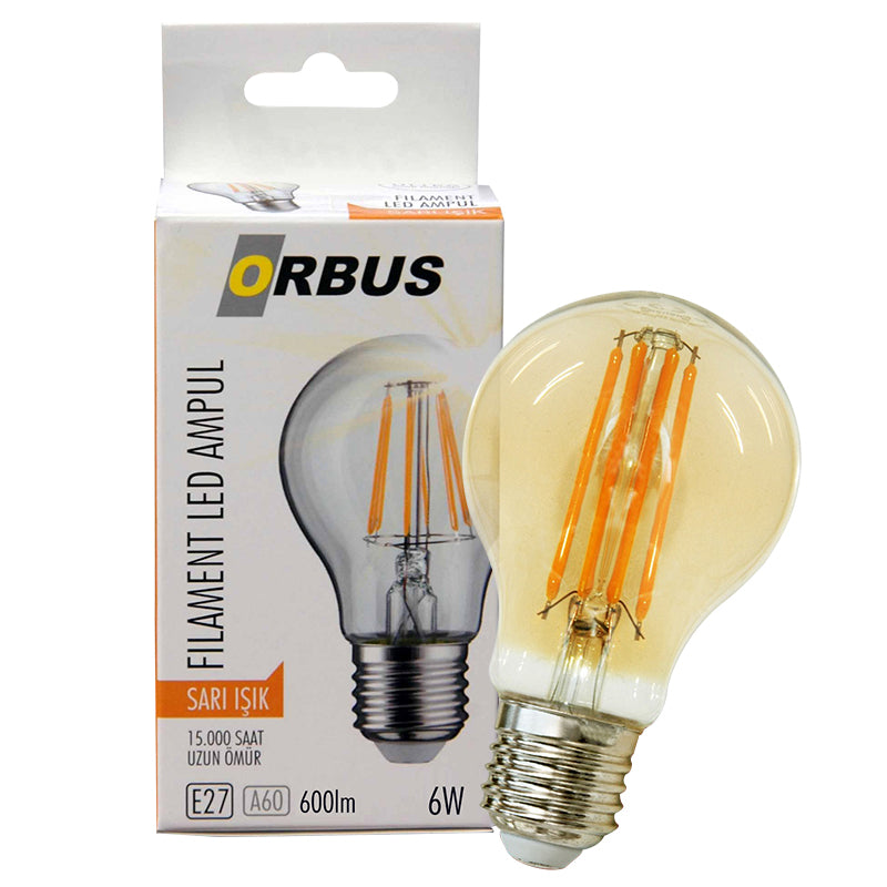 ORBUS ORB-F6W FILAMENT BULB A60 E27 6 WATT 600 LÜMEN AMBER LED AMPÜL (4620)