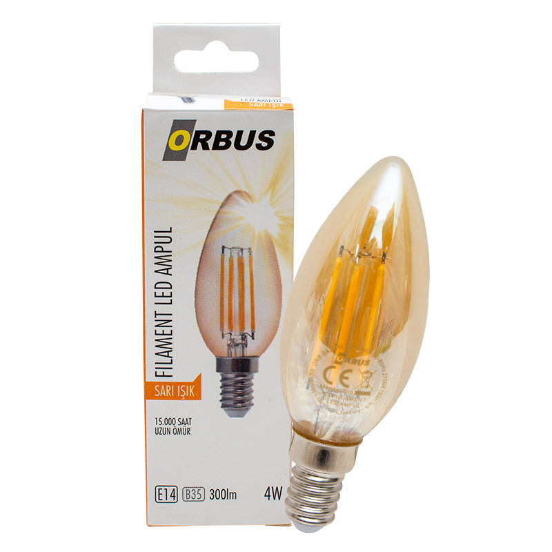 ORBUS ORB-BA3 FILAMENT BULB B35 4 WATT E14 300 LMN AMBER SARI LED AMPÜL (4620)