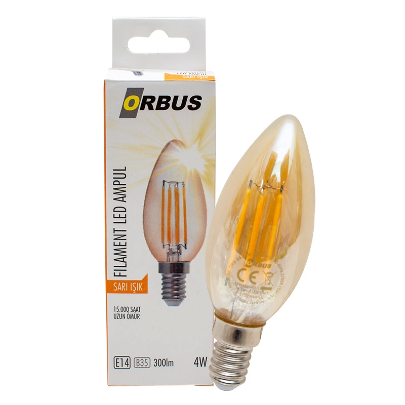 Orb-ba3 Fılament Bulb B35 E14 4 Watt E14 300 Lümen Amber Sarı Led Ampül