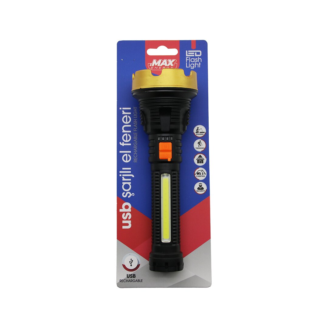 Orta=19cm 2i̇n1= Osl Led - Cob Led Usb şarjli El Feneri̇ 3-kademe Işik - Flaşör şarj Gösterge