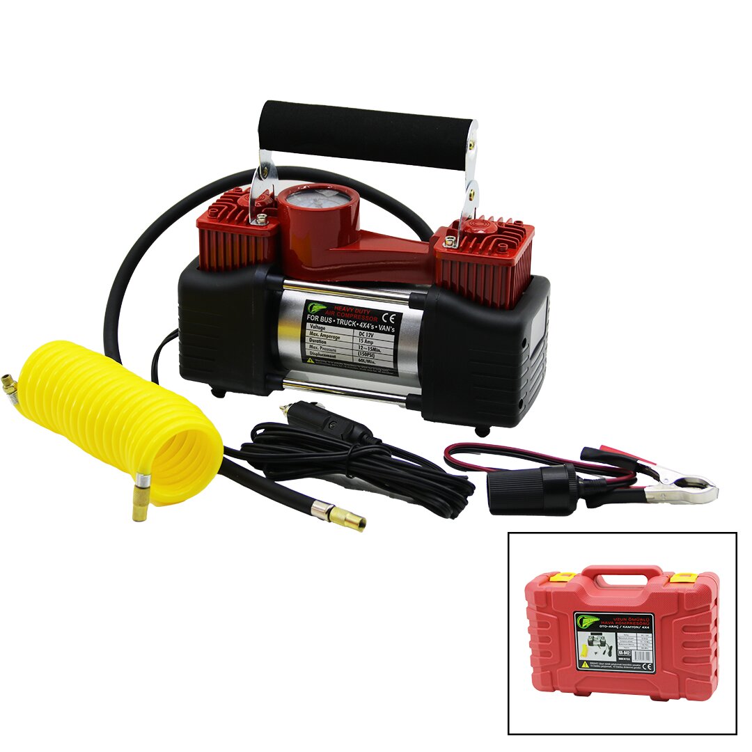Oto - Araç - Kamyon - 4x4hava Kompresörü Dc/12v - 15amp - 150psi - 60l/mınpls.çantali Ka-842