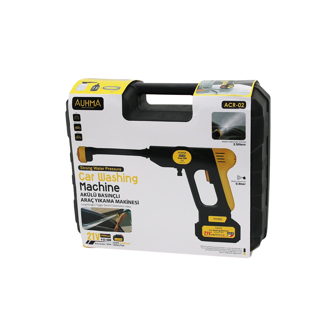 OTO - ARAÇ YIKAMA MAKİNESİ ŞARJLI - YEDEK BATARYALI 180W - 19000 RPM -13000 mAh - 21V -5MT HORTUM-