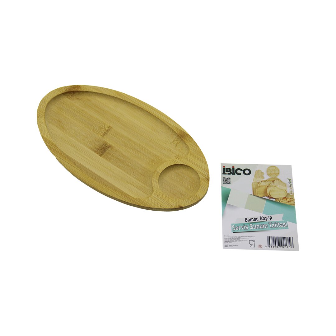 Oval 2 Bölmeli̇=1+1 Ahşap Bambu Servi̇s Sunum Tepsi̇ - Tahtasi Mi̇ni̇ Tepsi̇ 25 X 14 X 1.4cm