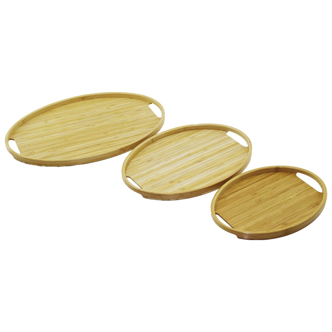 Oval - 3 Boy Bambu Ahşap Tepsi̇ Seti̇ 20x29--26x36--31x45cm