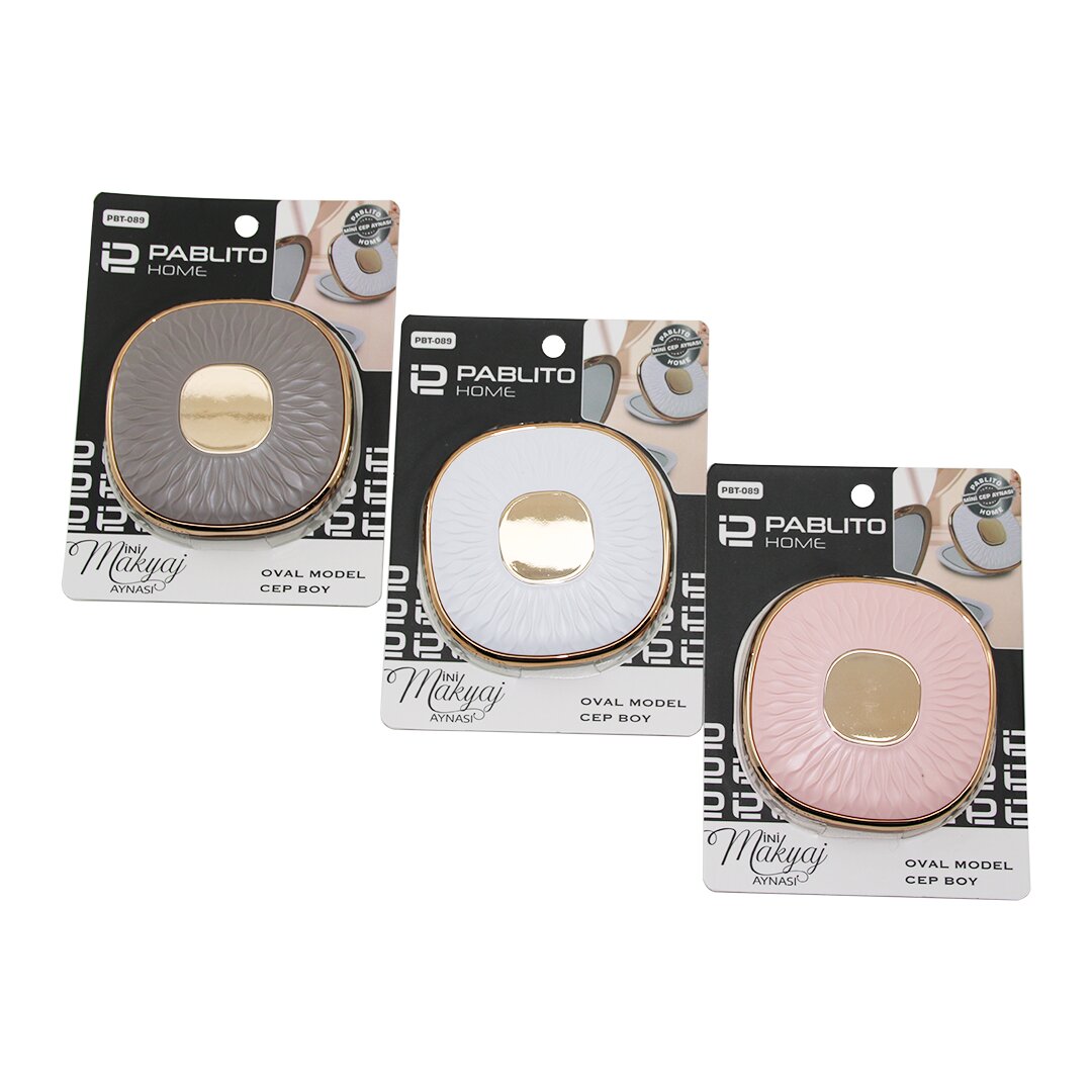 Oval  3 İnç- 9x9cm Cep - çanta Mi̇ni̇ Makyaj Aynasi Bronz Kapak Kenari-göbek - Renkli̇ Pls.