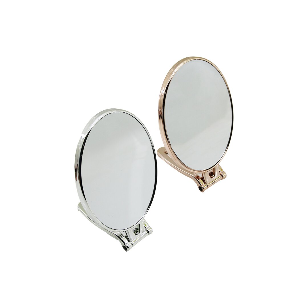 OVAL   6.5 İNÇ=16.5X13CM  MAKYAJ AYNASI  ÇİFT TARAFLI   BRONZ - GÜMÜŞ PLS.ÇERÇEVE   KATLANIR AYAKLI