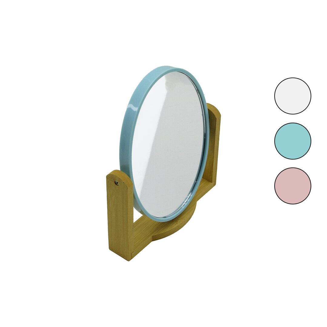 OVAL  8 İNÇ= 20.5X15.5CM AHŞAP BAMBU AYAKLI MAKYAJ AYNASI ÇİFT TARAFLI RENKLİ PLASTİK ÇERÇEVE